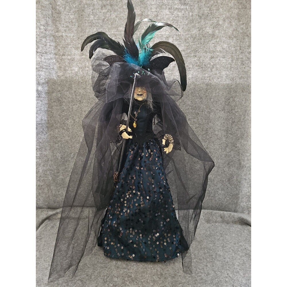 Moonlight Manor Witch Sequined Dress With Broom 26" Vintage. Halloween. Witchy